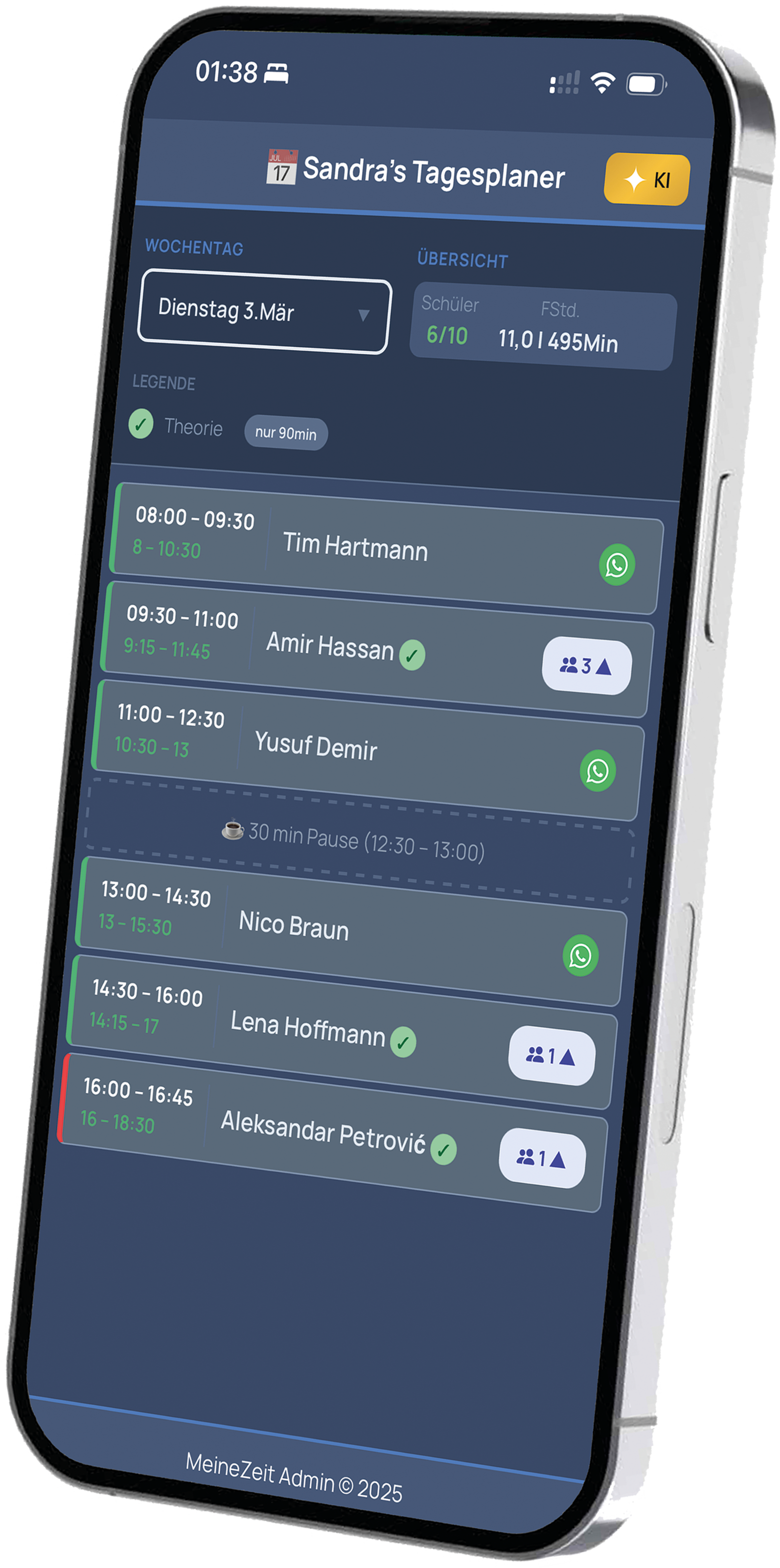 Fahrstundenplaner App auf dem Handy