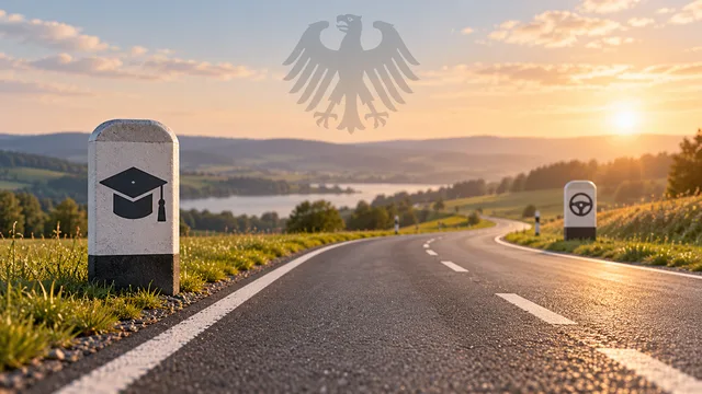 Symbolische Darstellung des Begleiteten Fahrens als Meilensteine auf einer Straße