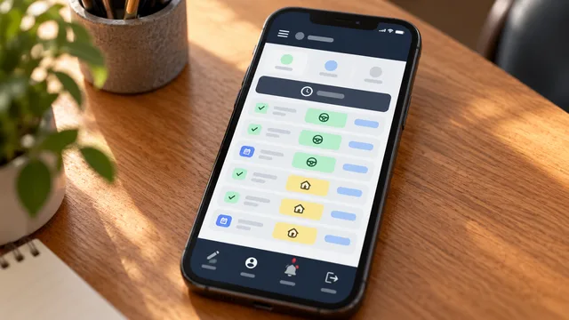 Digitaler Wochenplaner auf Smartphone mit farbkodierten Fahrstunden und Privatfahrten