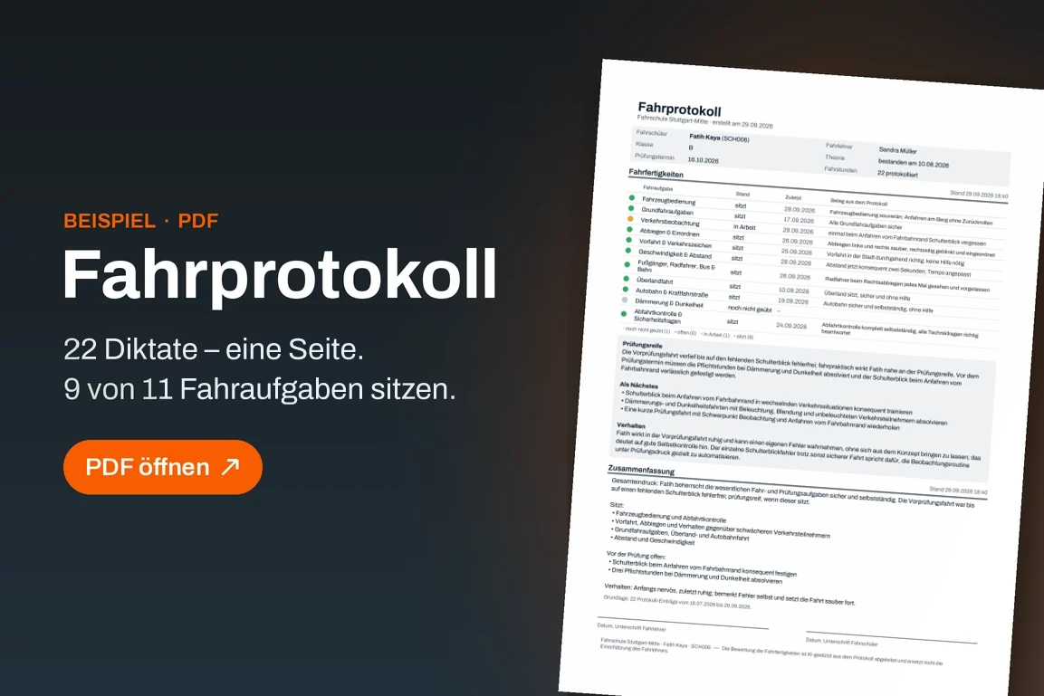 Beispiel-Fahrprotokoll: KI-Auswertung der Diagrammkarte auf einer Seite